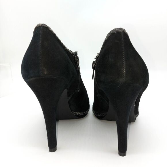 Antonio Melani Ankle Booties Sz 7M Black Heels Dante Suede Braided Trim Detail - Picture 3 of 12